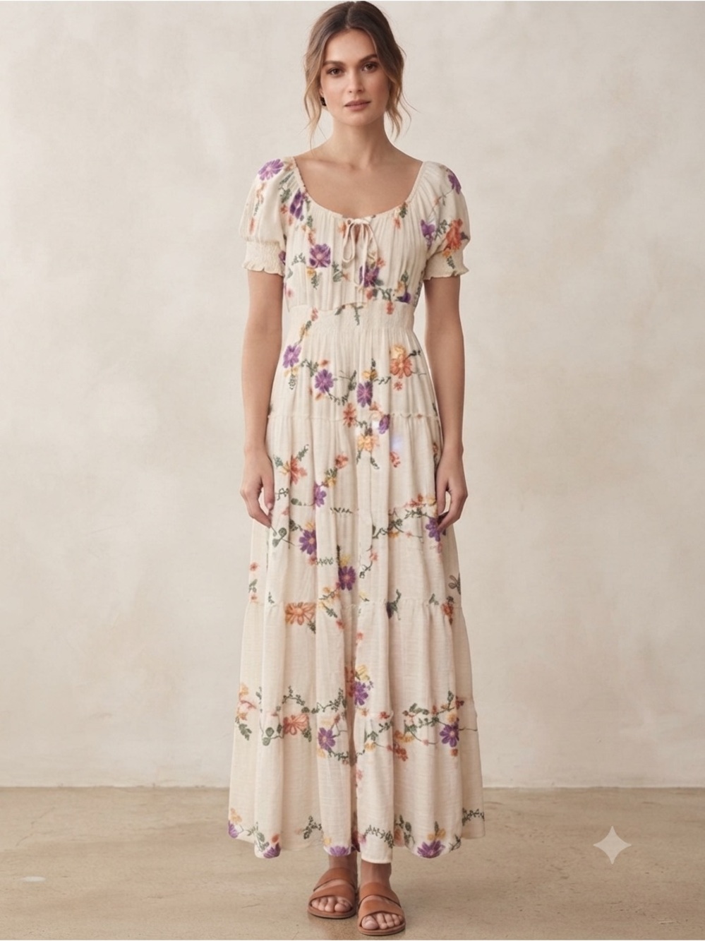 KINDRED Petite Floral Tiered Maxi Dress XLP 19” p2p Cream Multi $88 Retail 
NWT